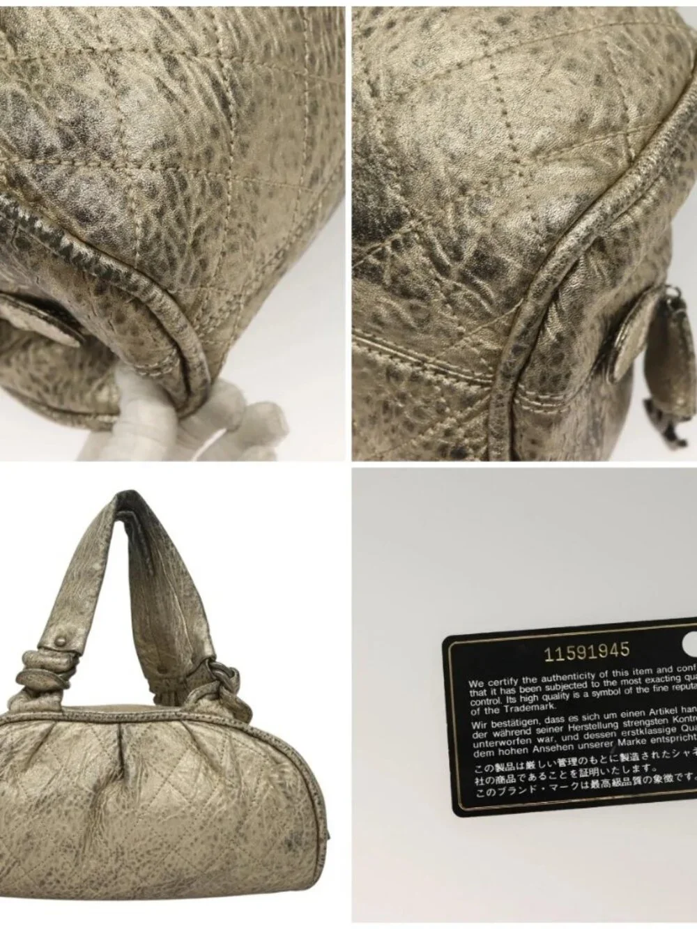 CHANEL Wild Stitch Hand Bag Leather Silver CC Auth 133064